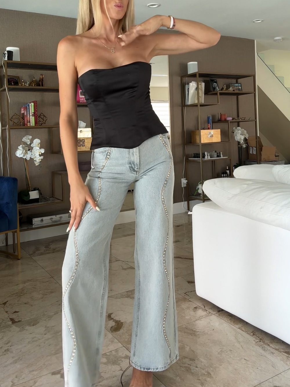 Sandro Light Wash Denim Jeans with Contrast Stitching